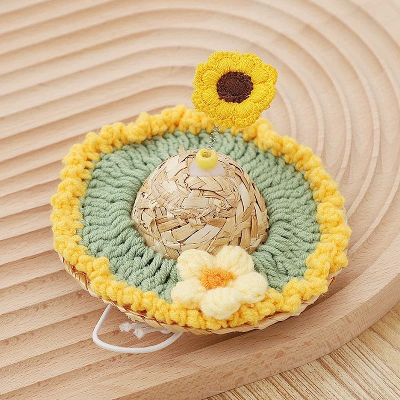 Straw Headwear with Propeller for Pets