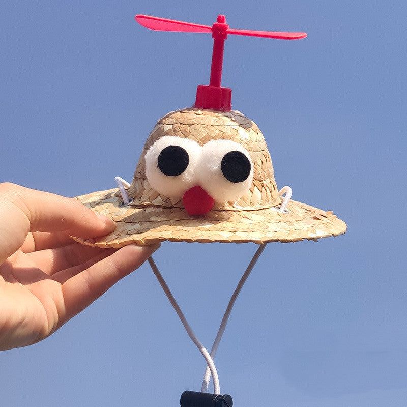 Straw Headwear with Propeller for Pets