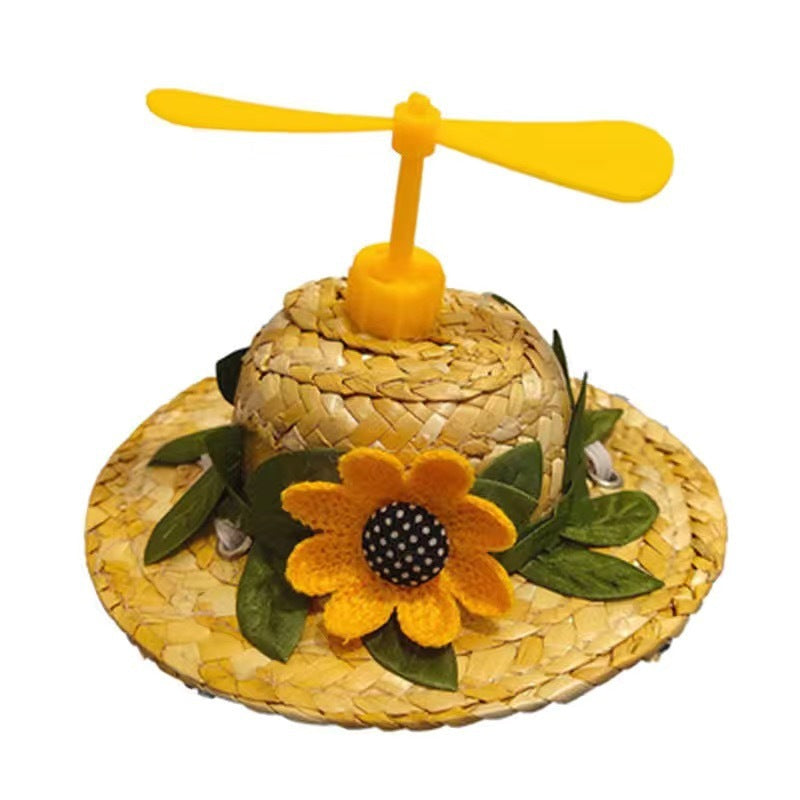 Straw Headwear with Propeller for Pets