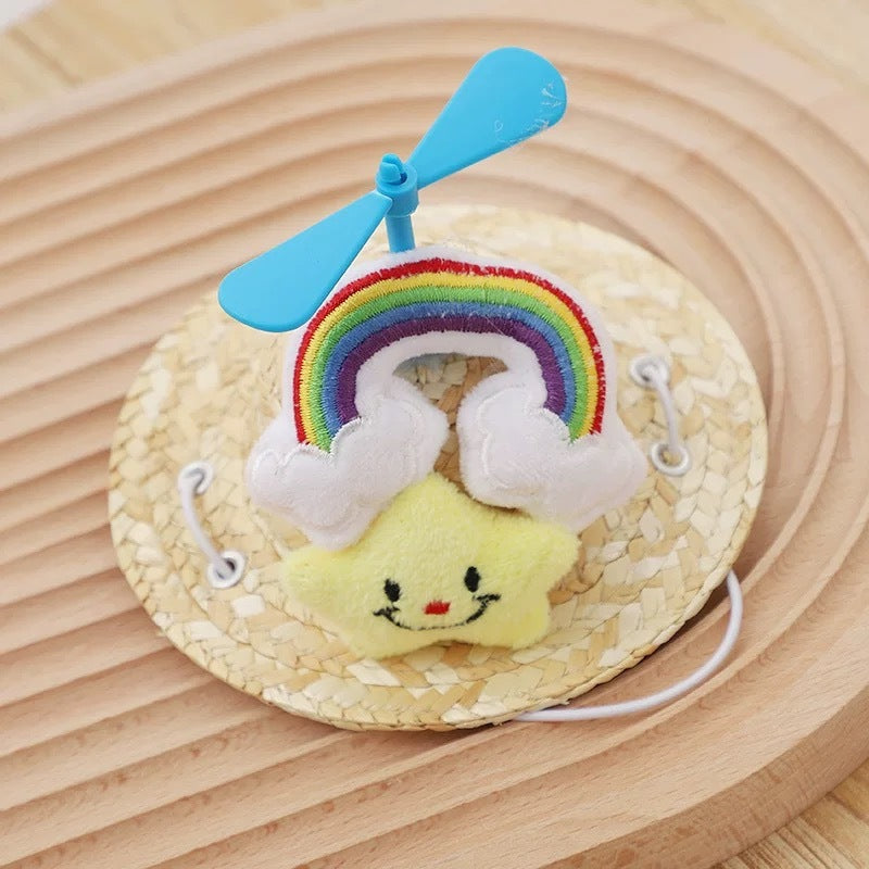 Straw Headwear with Propeller for Pets