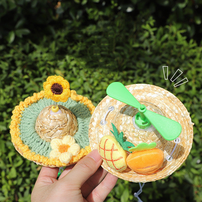 Straw Headwear with Propeller for Pets