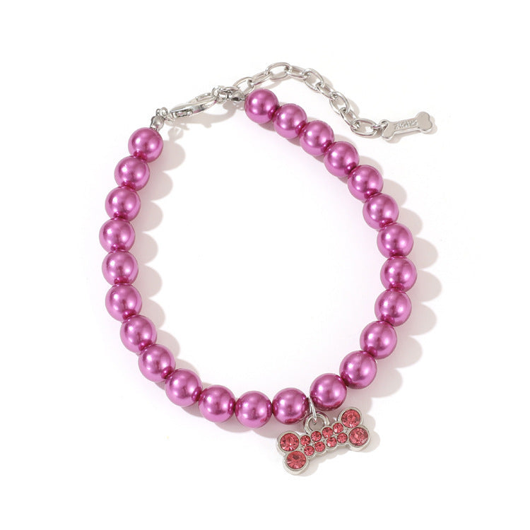 Pearl Beaded Rhinestone Bone Pet Collar