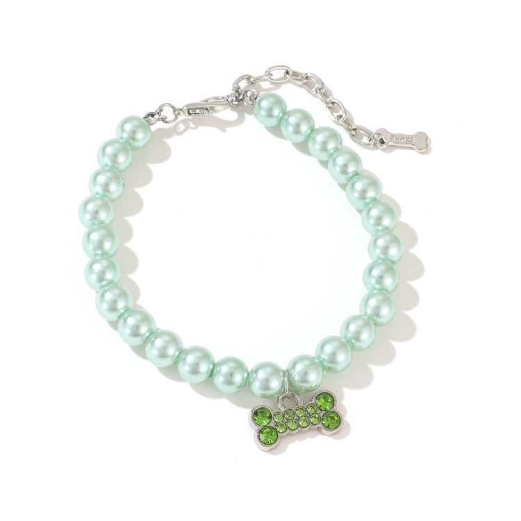 Pearl Beaded Rhinestone Bone Pet Collar