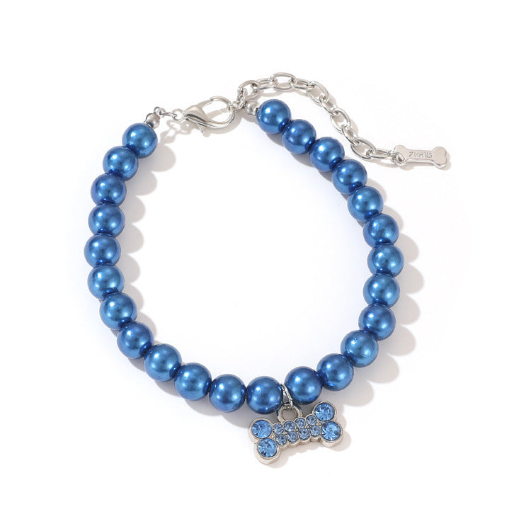 Pearl Beaded Rhinestone Bone Pet Collar
