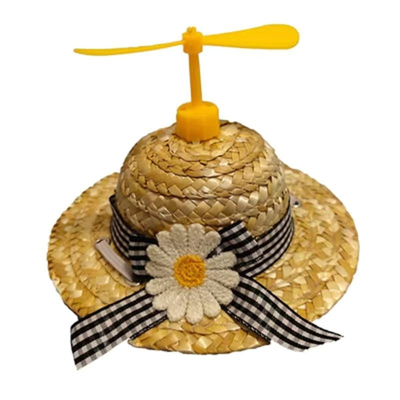 Straw Headwear with Propeller for Pets