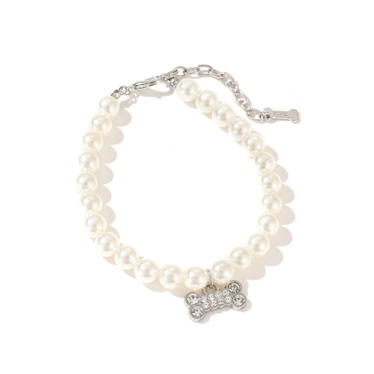 Pearl Beaded Rhinestone Bone Pet Collar