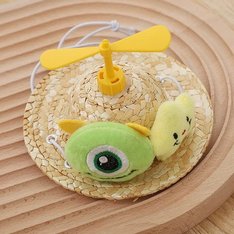 Straw Headwear with Propeller for Pets