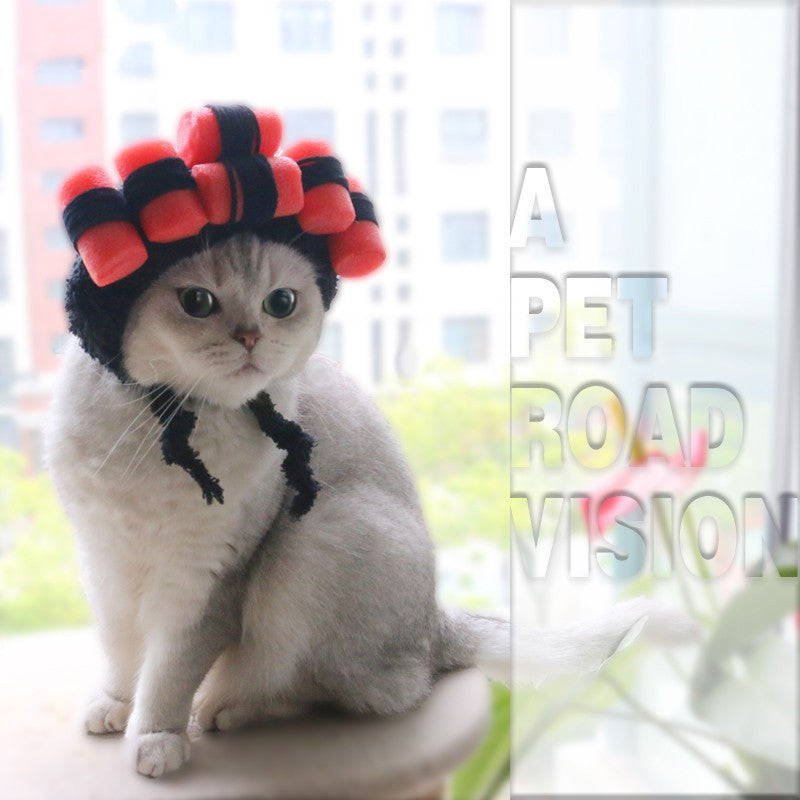 Wig With Curlers Headgear for Cats