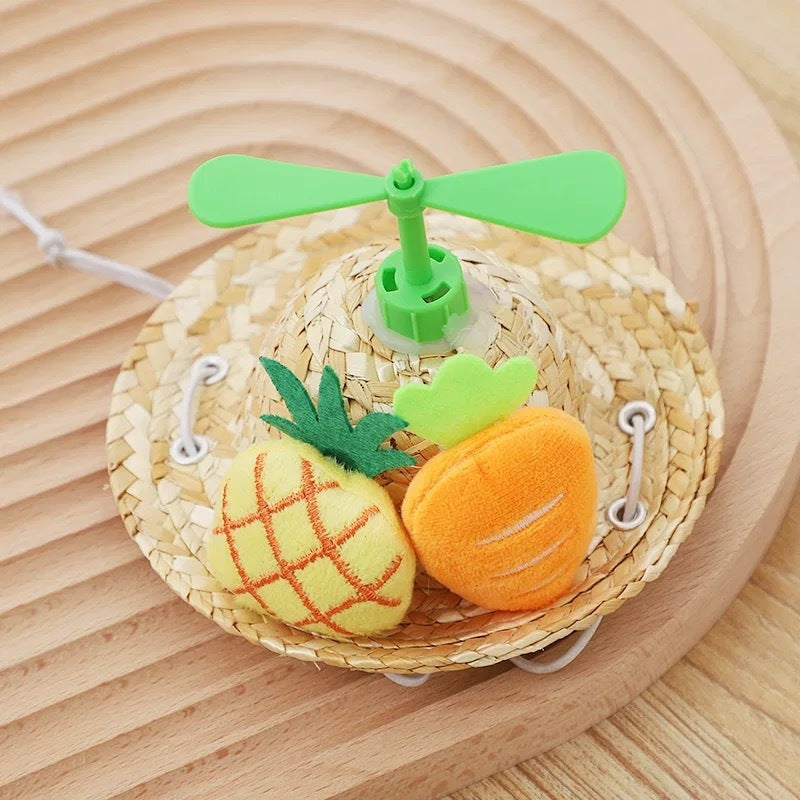 Straw Headwear with Propeller for Pets