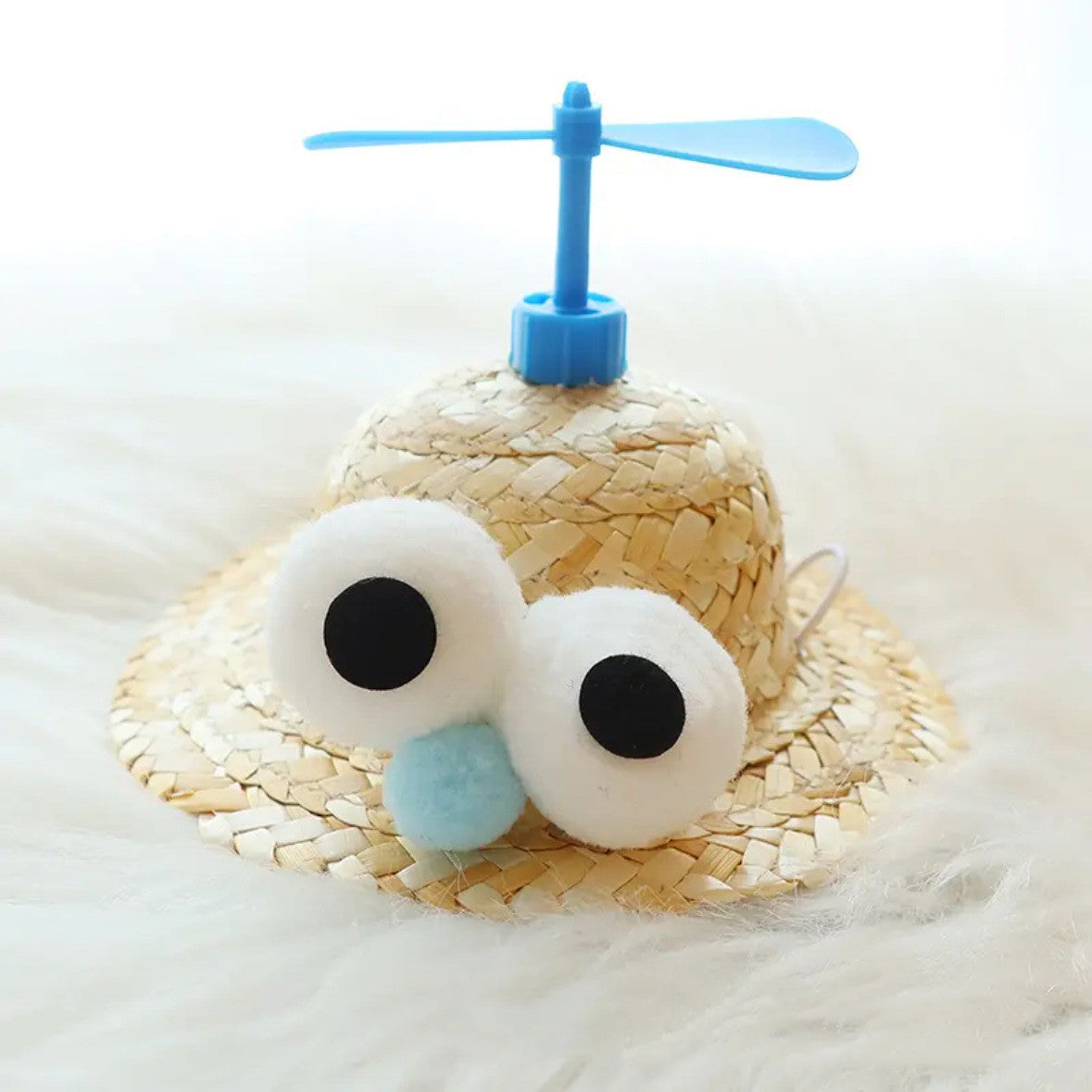 Straw Headwear with Propeller for Pets
