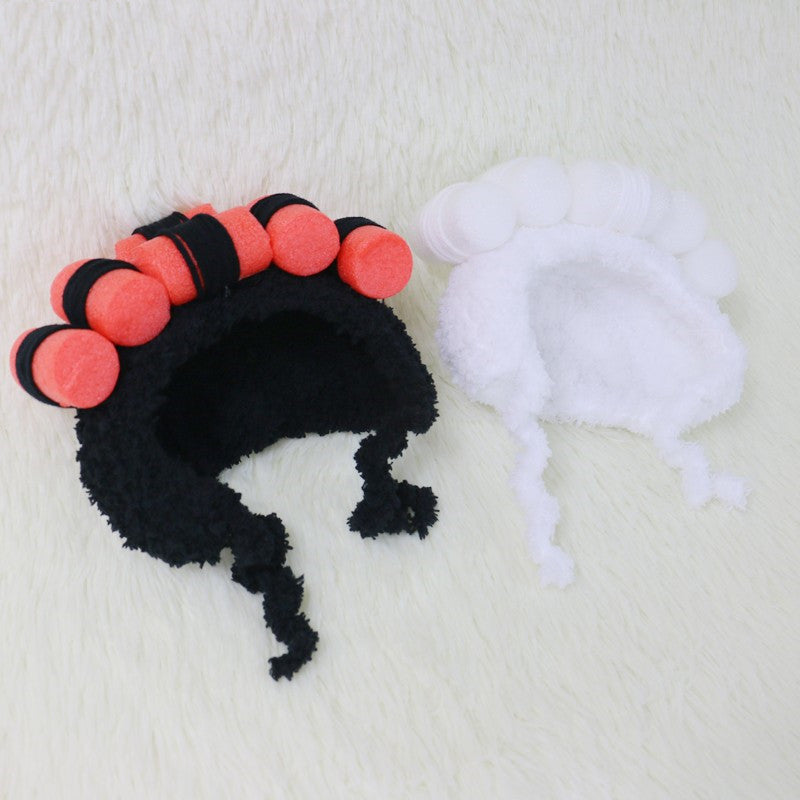 Wig With Curlers Headgear for Cats