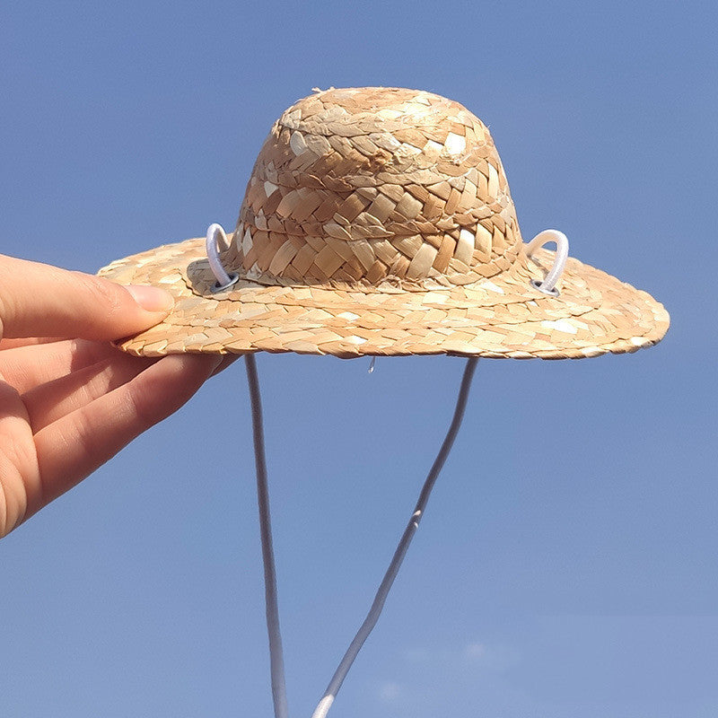 Straw Headwear with Propeller for Pets