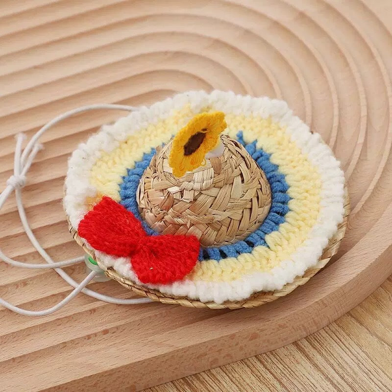 Straw Headwear with Propeller for Pets