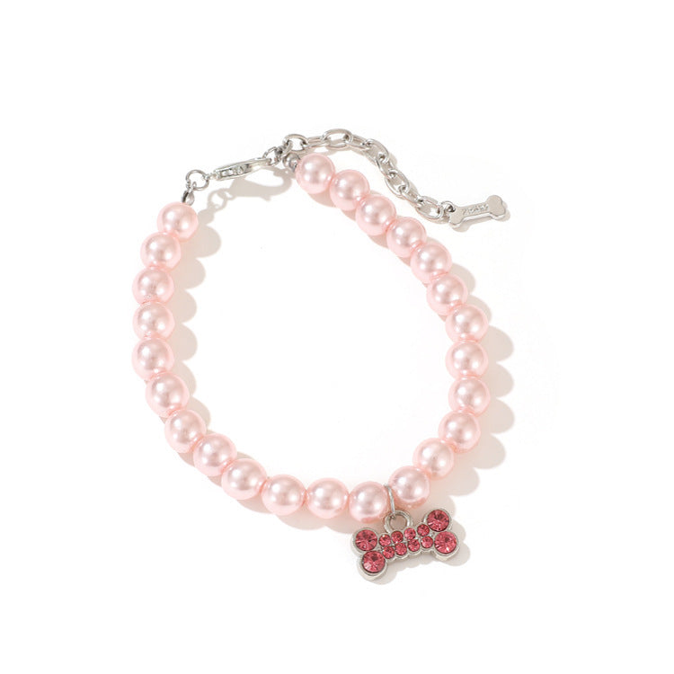 Pearl Beaded Rhinestone Bone Pet Collar