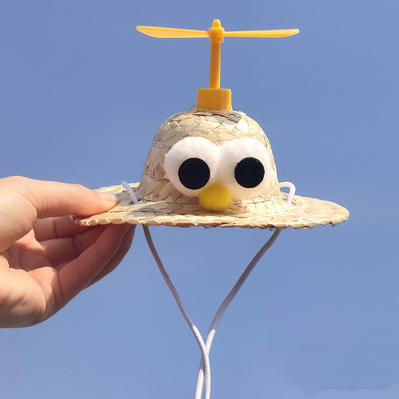 Straw Headwear with Propeller for Pets