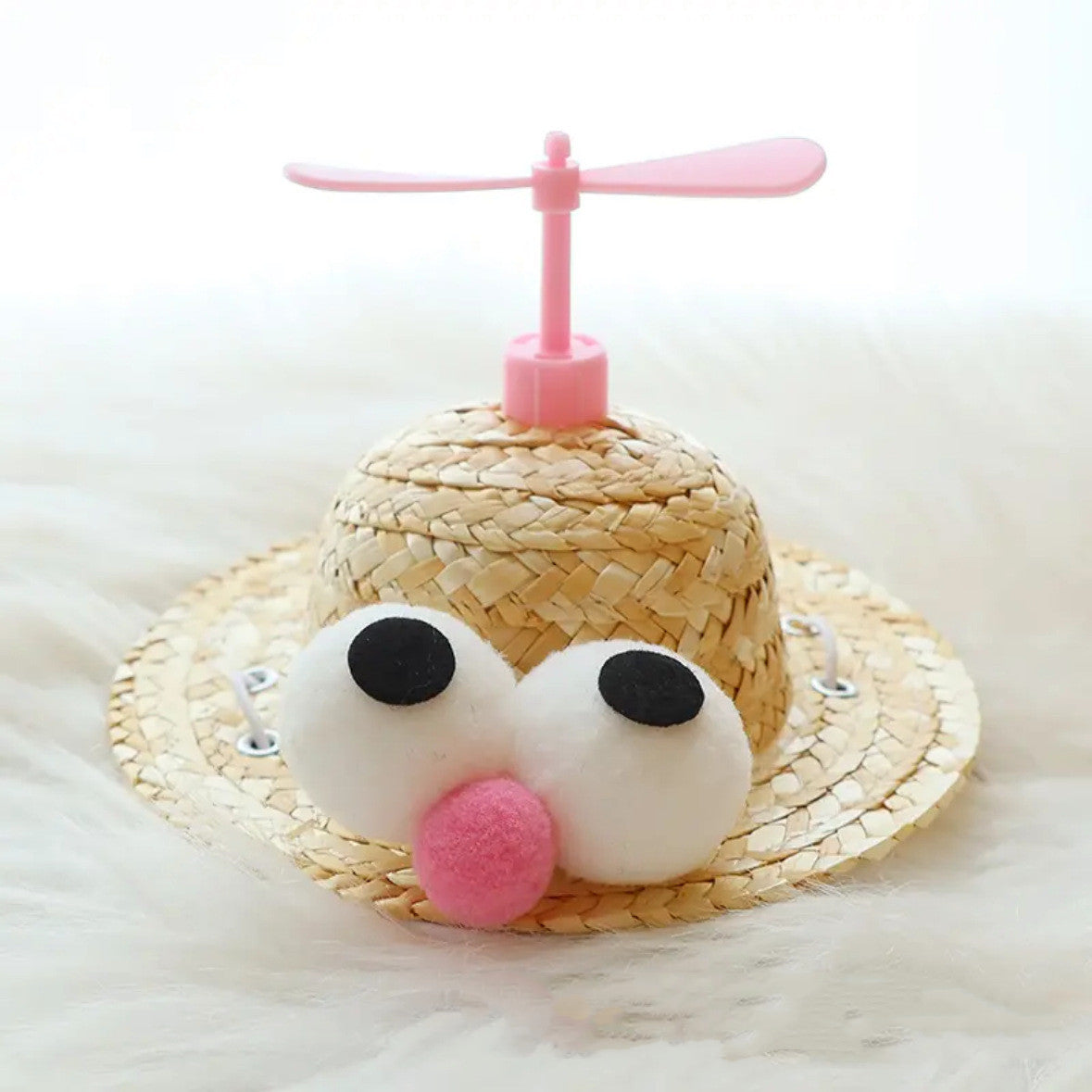 Straw Headwear with Propeller for Pets